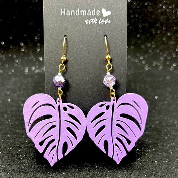 Jewelry - Handmade Purple Leaf Earrings